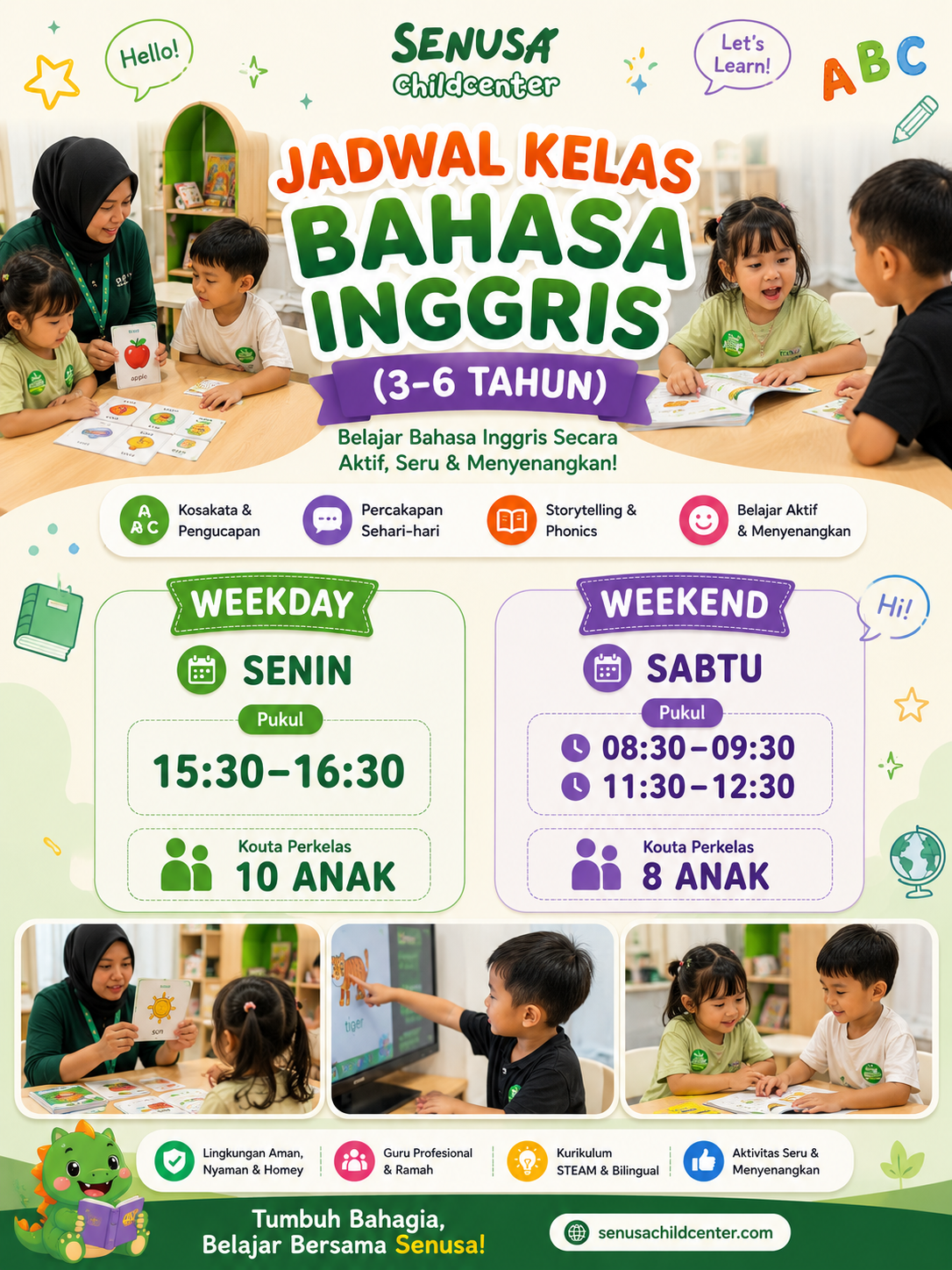 Jadwal Kelas Bahasa Inggris (3-6 Tahun)